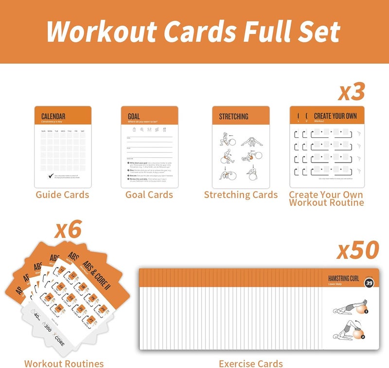 ELAORY Stability Ball Workout Cards, 62 Exercises Cards Deck Large Size 5" x 3.5" Fitness Cards for Women & Men, Beginner Fitness Guide to Training Exercises at Home or Gym - Image 3